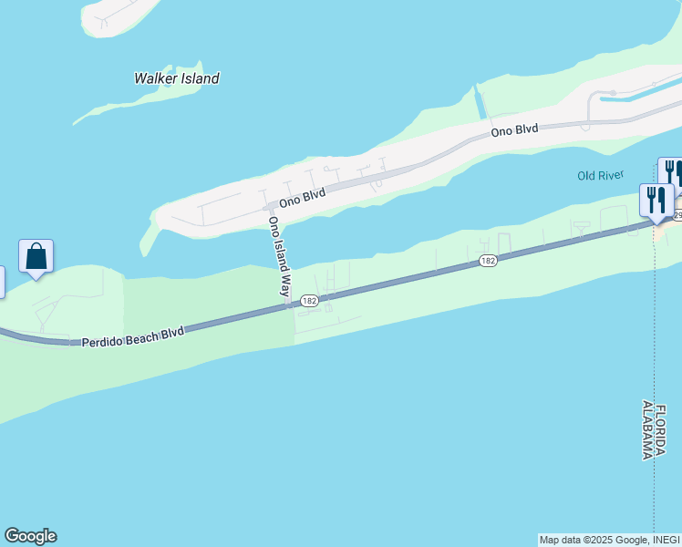 map of restaurants, bars, coffee shops, grocery stores, and more near in Orange Beach