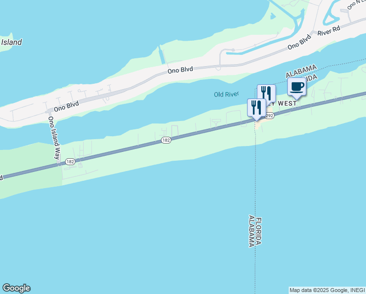 map of restaurants, bars, coffee shops, grocery stores, and more near 29250 Perdido Beach Boulevard in Orange Beach