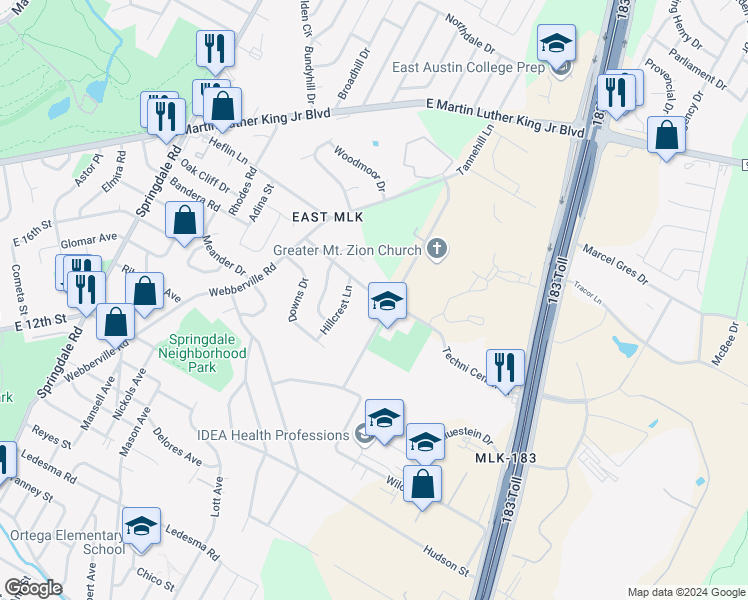 map of restaurants, bars, coffee shops, grocery stores, and more near in Austin