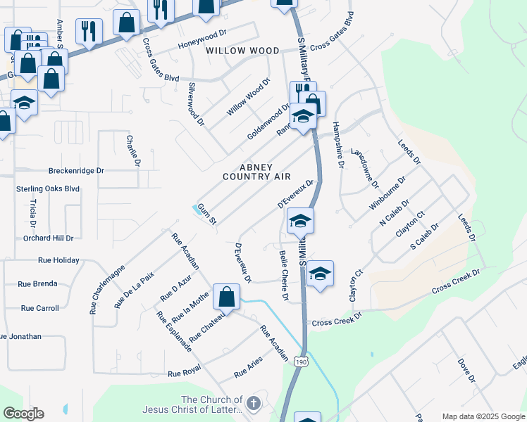 map of restaurants, bars, coffee shops, grocery stores, and more near 125 Devereaux Drive in Slidell