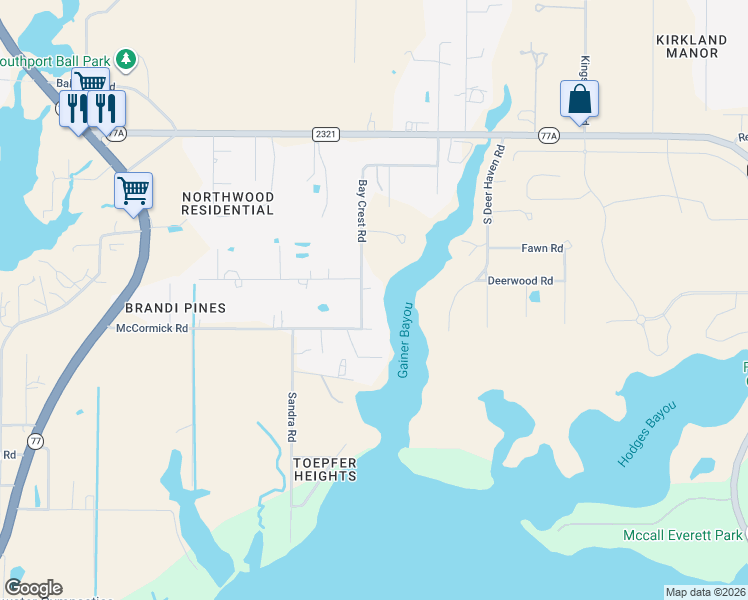 map of restaurants, bars, coffee shops, grocery stores, and more near 7112 Bay Crest Road in Southport