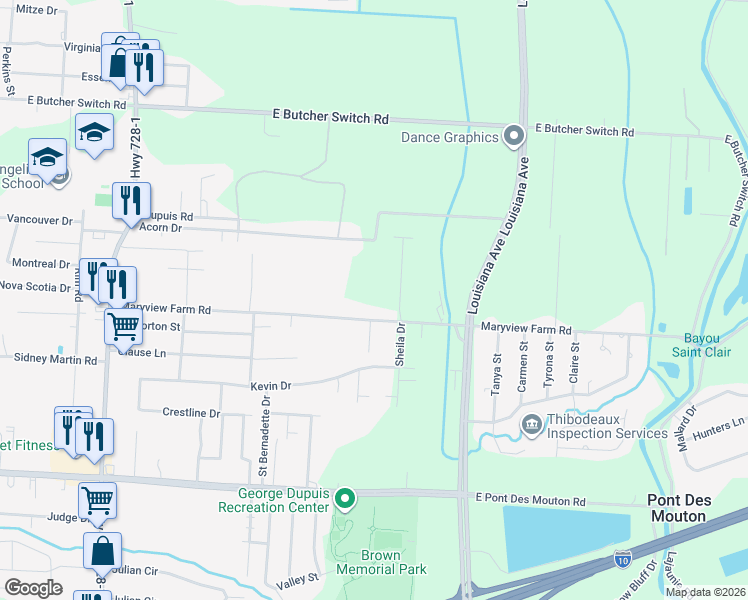 map of restaurants, bars, coffee shops, grocery stores, and more near 422-598 Maryview Farm Road in Lafayette