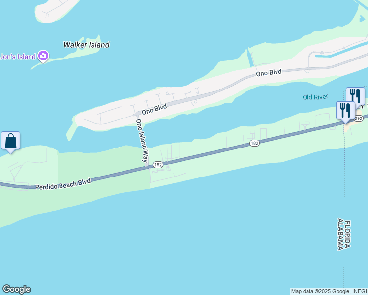 map of restaurants, bars, coffee shops, grocery stores, and more near 28875 Perdido Beach Boulevard in Orange Beach