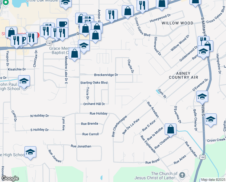 map of restaurants, bars, coffee shops, grocery stores, and more near 985 Maple Creek Drive in Slidell