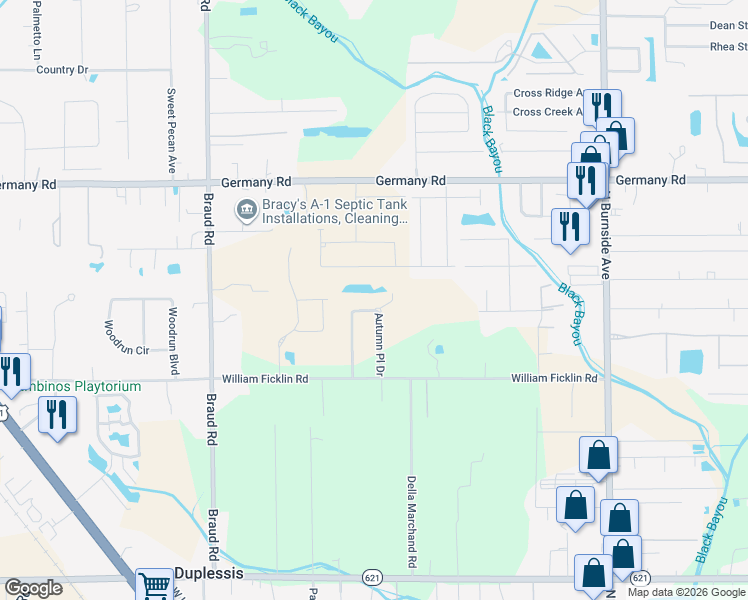 map of restaurants, bars, coffee shops, grocery stores, and more near 40224 Spring Place Avenue in Gonzales
