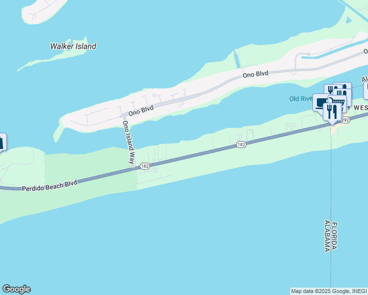 map of restaurants, bars, coffee shops, grocery stores, and more near 28927 Perdido Beach Boulevard in Orange Beach