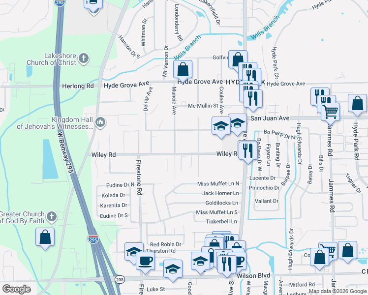 map of restaurants, bars, coffee shops, grocery stores, and more near 6920 Dayton Road in Jacksonville