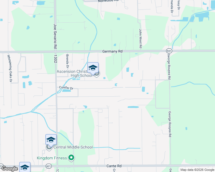 map of restaurants, bars, coffee shops, grocery stores, and more near 42237 George Duplessis Road in Gonzales
