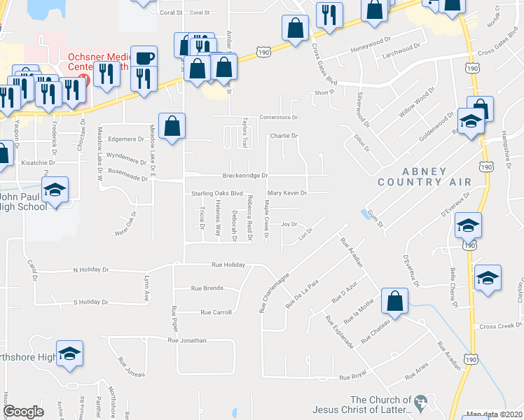 map of restaurants, bars, coffee shops, grocery stores, and more near 987 Maple Creek Drive in Slidell