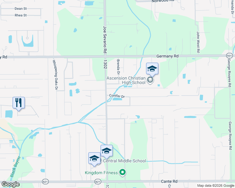 map of restaurants, bars, coffee shops, grocery stores, and more near 42045 Betty Street in Gonzales