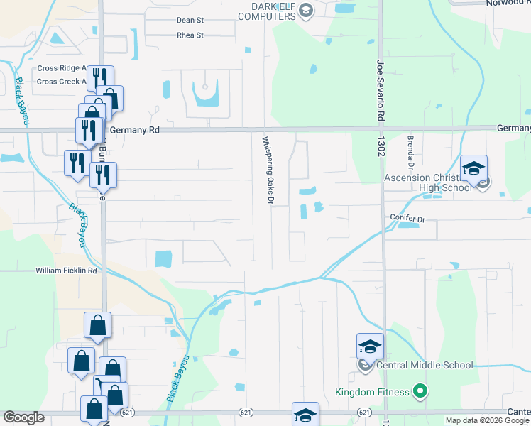 map of restaurants, bars, coffee shops, grocery stores, and more near 14414 Lazy Oaks Drive in Gonzales