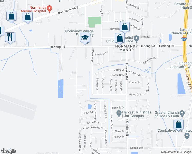 map of restaurants, bars, coffee shops, grocery stores, and more near 2116 Bourget Drive in Jacksonville