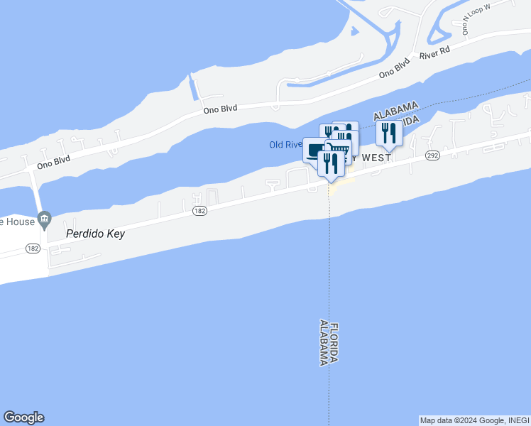 map of restaurants, bars, coffee shops, grocery stores, and more near 29500 Perdido Beach Boulevard in Orange Beach