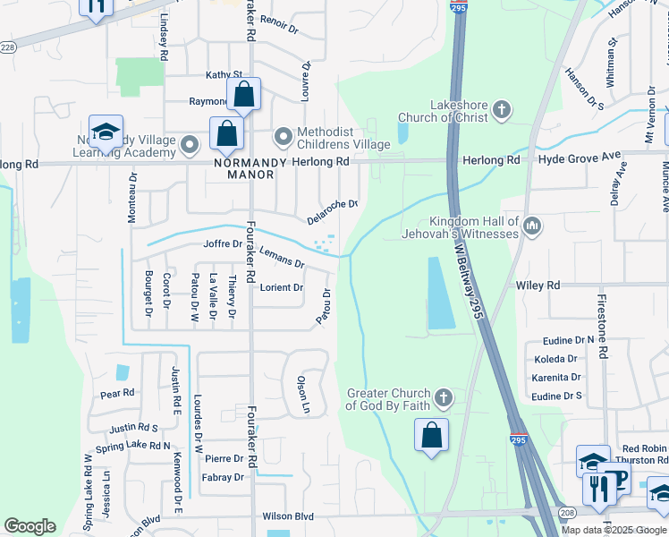 map of restaurants, bars, coffee shops, grocery stores, and more near 7803 Lemans Drive in Jacksonville