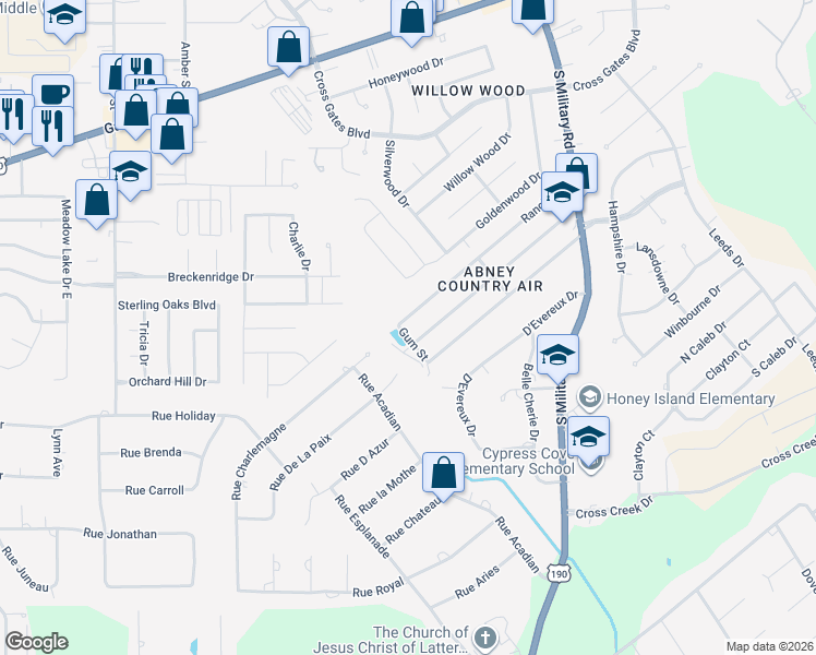 map of restaurants, bars, coffee shops, grocery stores, and more near 40604 Ranch Road in Slidell