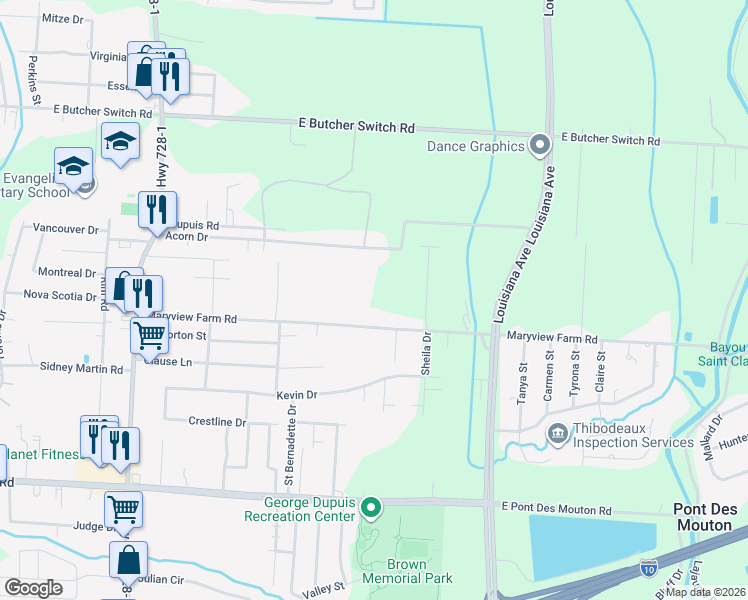 map of restaurants, bars, coffee shops, grocery stores, and more near 411 Maryview Farm Road in Lafayette