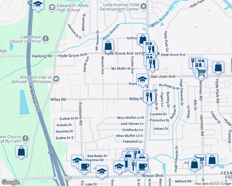 map of restaurants, bars, coffee shops, grocery stores, and more near 2031 Navaho Avenue in Jacksonville