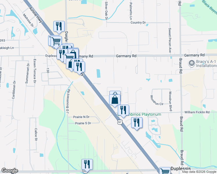 map of restaurants, bars, coffee shops, grocery stores, and more near 39190 Redbud Road in Gonzales