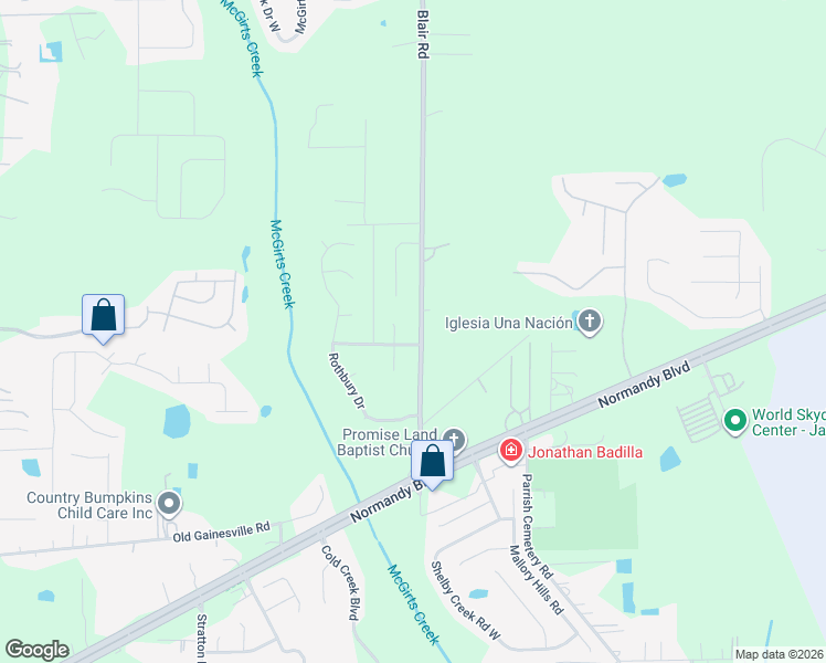 map of restaurants, bars, coffee shops, grocery stores, and more near 2043 Timber Creek Court North in Jacksonville