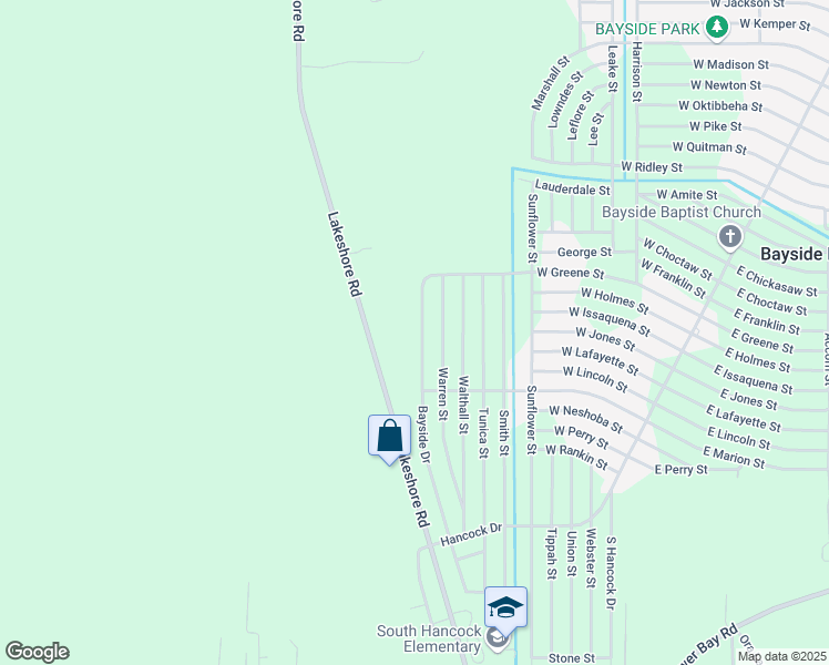 map of restaurants, bars, coffee shops, grocery stores, and more near 7349 Bayside Drive in Bay St. Louis
