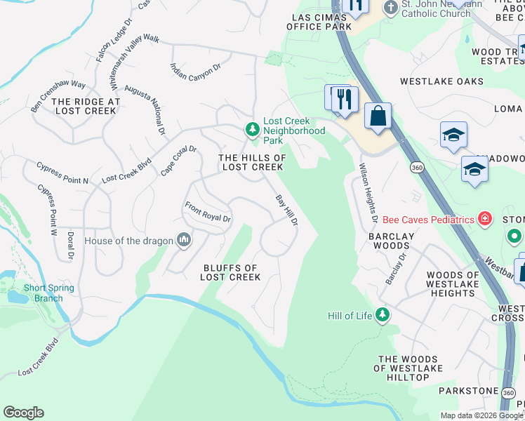 map of restaurants, bars, coffee shops, grocery stores, and more near 5701 Sedgefield Drive in Austin