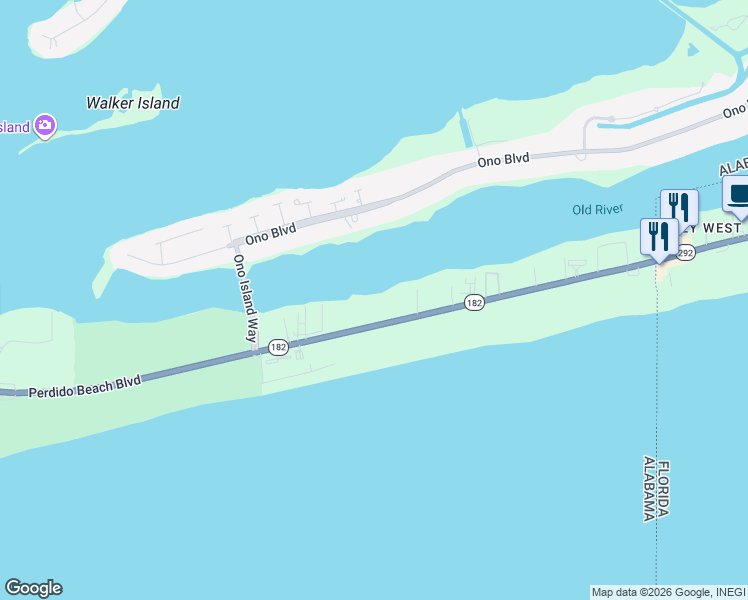 map of restaurants, bars, coffee shops, grocery stores, and more near 28929 Perdido Beach Boulevard in Orange Beach