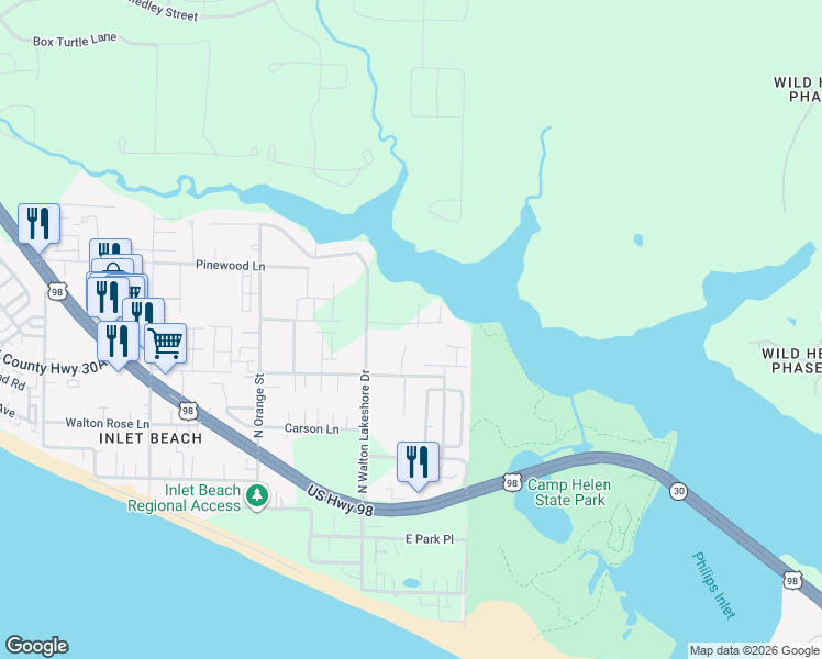 map of restaurants, bars, coffee shops, grocery stores, and more near 115 Earl Road in Panama City