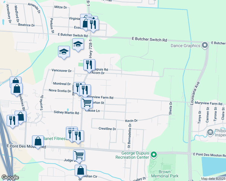 map of restaurants, bars, coffee shops, grocery stores, and more near 305 Maryview Farm Road in Lafayette