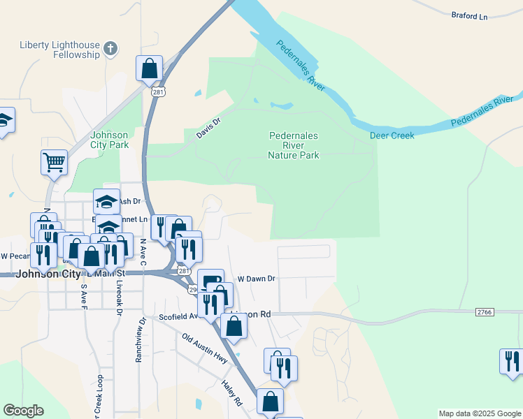 map of restaurants, bars, coffee shops, grocery stores, and more near 116 Crestview Drive in Johnson City
