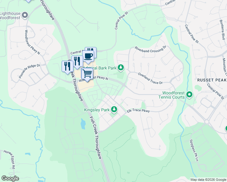 map of restaurants, bars, coffee shops, grocery stores, and more near Woodforest Parkway North in Montgomery
