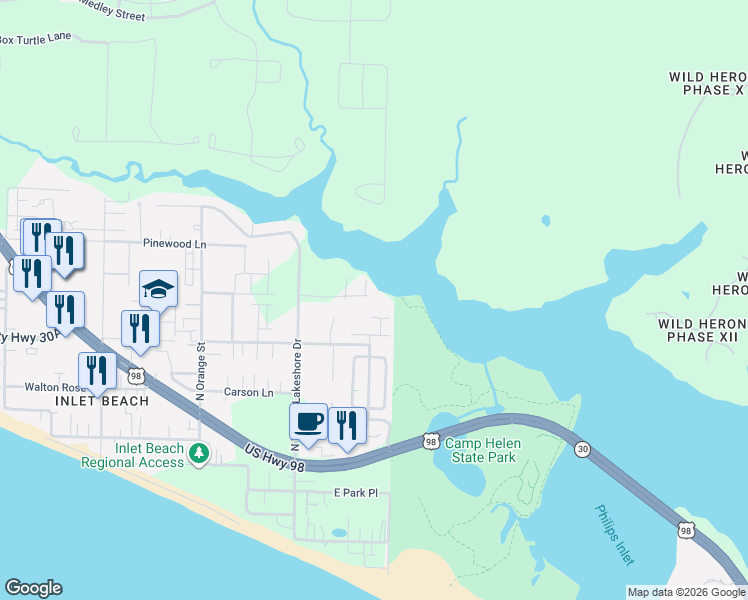 map of restaurants, bars, coffee shops, grocery stores, and more near 195 Earl Road in Panama City Beach
