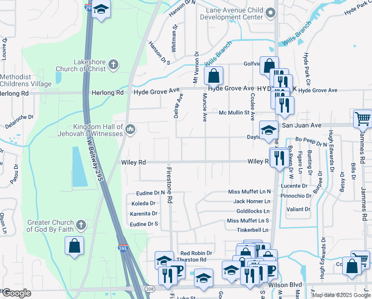 map of restaurants, bars, coffee shops, grocery stores, and more near 2012 Delray Avenue in Jacksonville