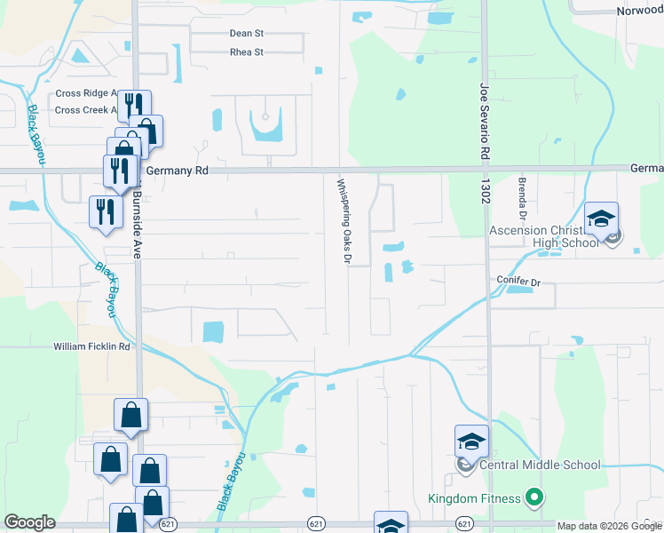 map of restaurants, bars, coffee shops, grocery stores, and more near 14414 Lazy Oaks Drive in Gonzales