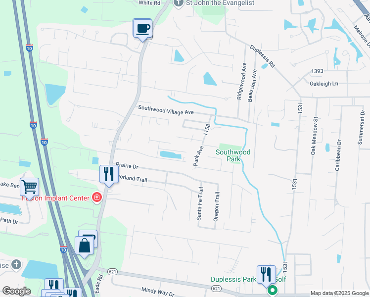 map of restaurants, bars, coffee shops, grocery stores, and more near 37380 Carlin Avenue in Prairieville