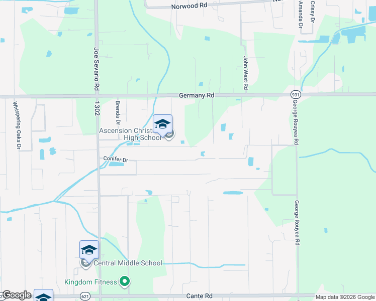 map of restaurants, bars, coffee shops, grocery stores, and more near 42237 George Duplessis Road in Gonzales
