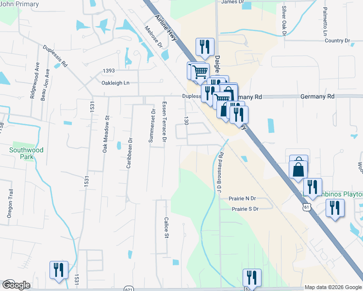 map of restaurants, bars, coffee shops, grocery stores, and more near 14343 Josh Brown Road in Gonzales