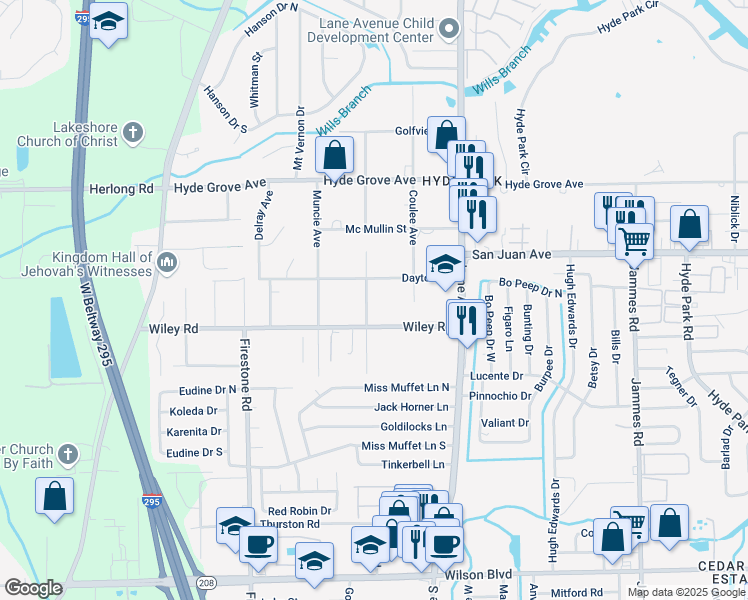 map of restaurants, bars, coffee shops, grocery stores, and more near 2031 Navaho Avenue in Jacksonville