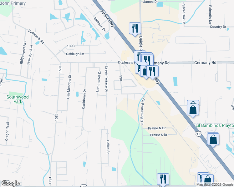 map of restaurants, bars, coffee shops, grocery stores, and more near 14343 Josh Brown Road in Gonzales