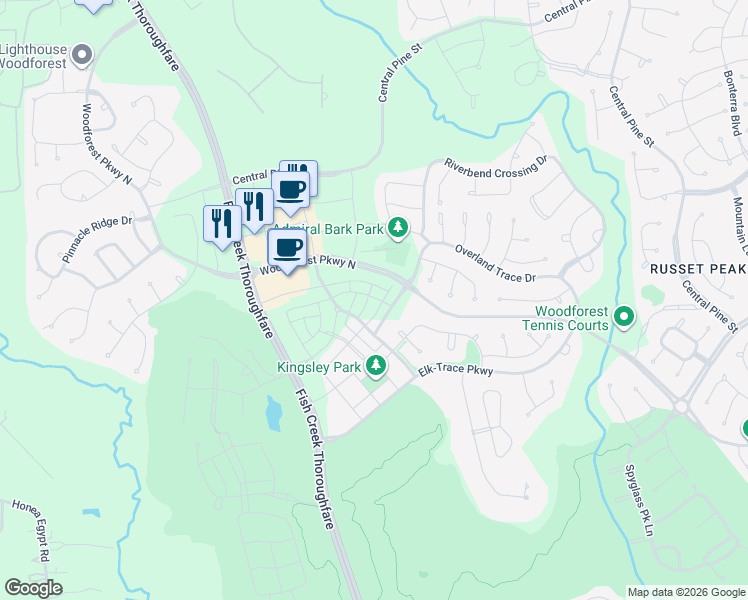 map of restaurants, bars, coffee shops, grocery stores, and more near Woodforest Parkway North in Montgomery