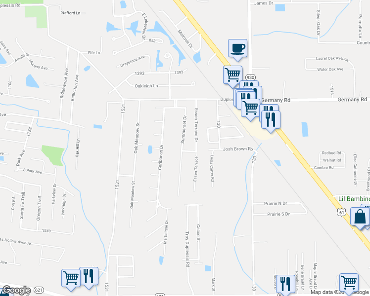 map of restaurants, bars, coffee shops, grocery stores, and more near 14404 Summerset Drive in Gonzales