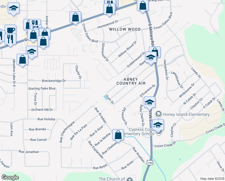 map of restaurants, bars, coffee shops, grocery stores, and more near 40604 Ranch Road in Slidell