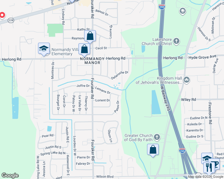 map of restaurants, bars, coffee shops, grocery stores, and more near 7845 Lemans Drive in Jacksonville