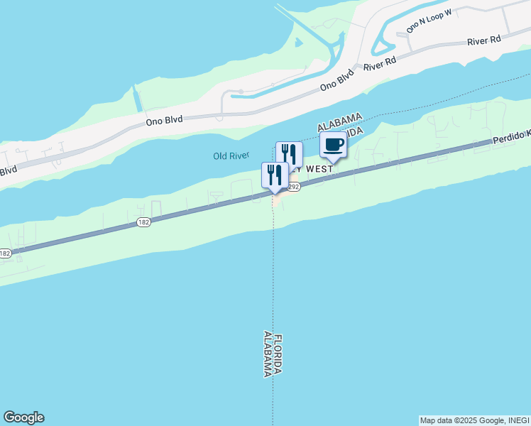 map of restaurants, bars, coffee shops, grocery stores, and more near 29601 Perdido Beach Boulevard in Orange Beach