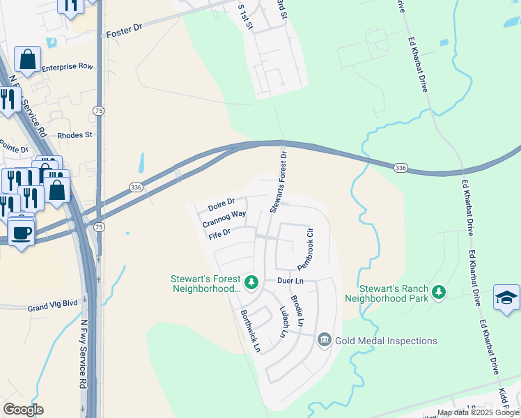 map of restaurants, bars, coffee shops, grocery stores, and more near 1804 Tavish Lane in Conroe