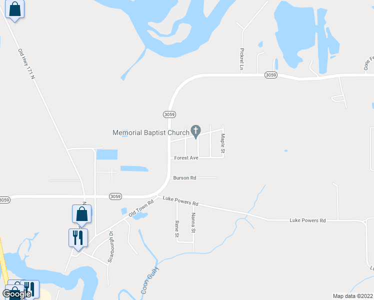map of restaurants, bars, coffee shops, grocery stores, and more near 3221 Cedar Street in Lake Charles