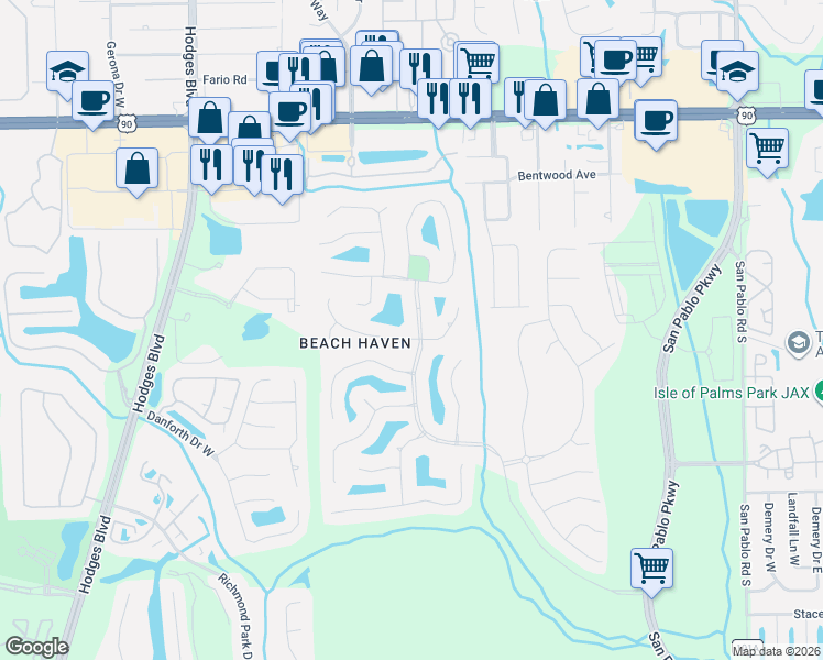 map of restaurants, bars, coffee shops, grocery stores, and more near 13909 White Heron Place in Jacksonville