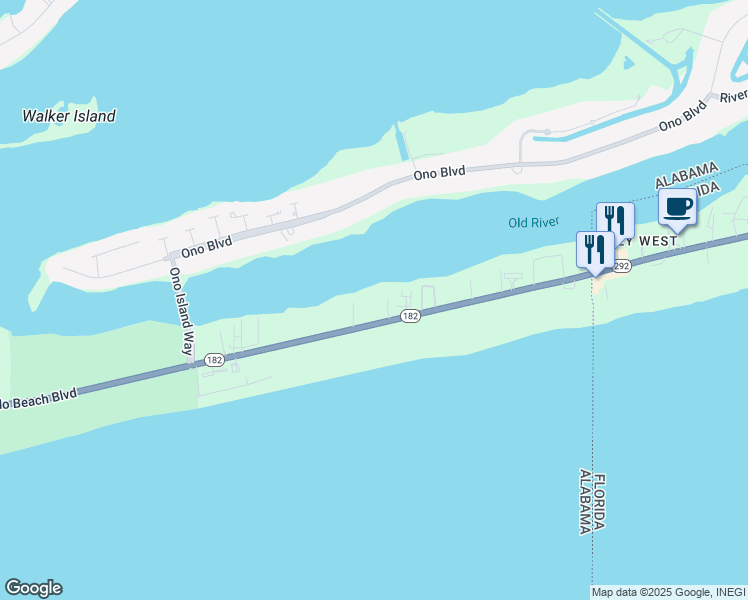 map of restaurants, bars, coffee shops, grocery stores, and more near 29157 Perdido Beach Boulevard in Orange Beach