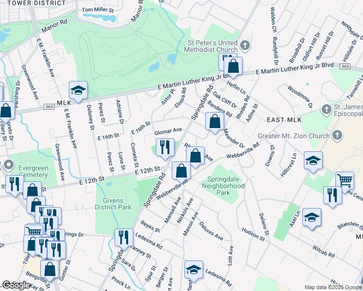 map of restaurants, bars, coffee shops, grocery stores, and more near 4601 Ribbecke Avenue in Austin