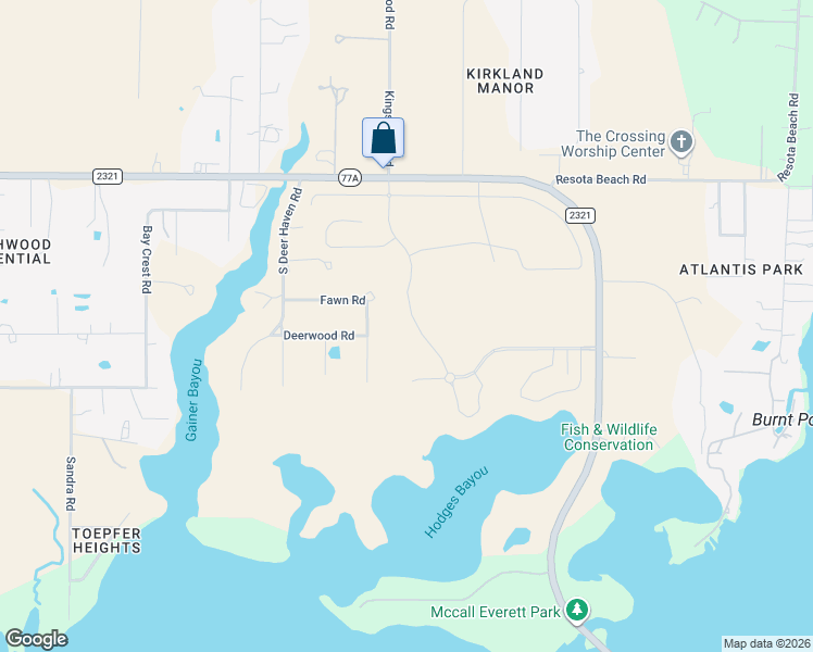 map of restaurants, bars, coffee shops, grocery stores, and more near 3100 County Road 2321 in Southport
