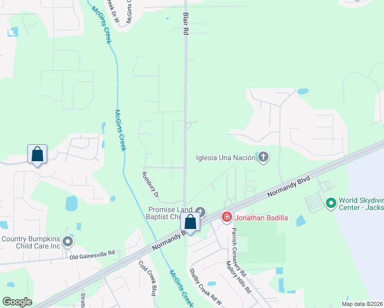 map of restaurants, bars, coffee shops, grocery stores, and more near 2031 Blair Road in Jacksonville